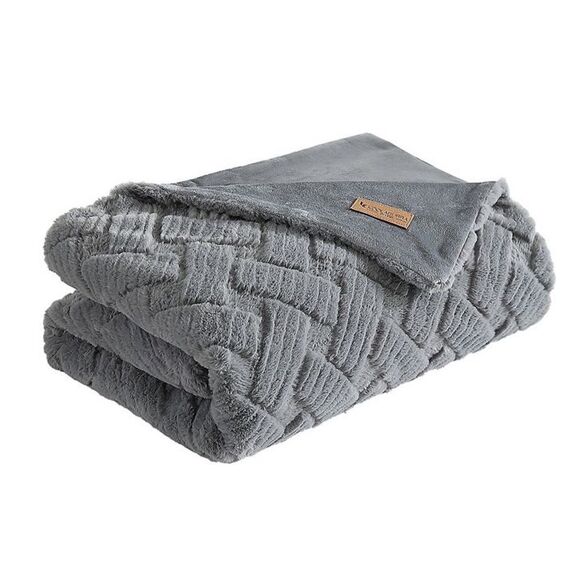 NEW Koolaburra by UGG Crystelle Faux Fur Throw in Wild Dove 50"x70" Cold Weather - Picture 1 of 10